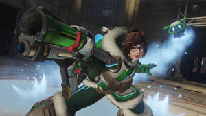 Overwatch 4k Mei With Floating Ice Robot Wallpaper