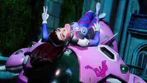 Overwatch - A Girl Laying On Top Of A Pink Robot Wallpaper