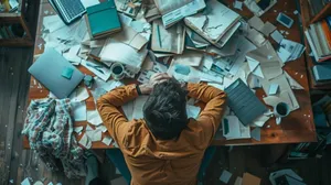 Overwhelmed Individual Among Chaos Wallpaper