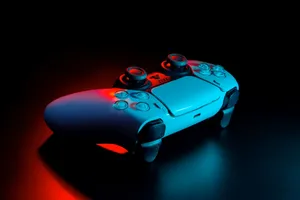 P S5 Controller In Blue Light Wallpaper