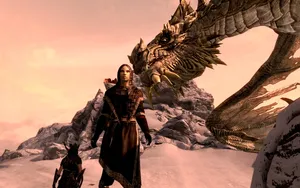 Paarthurnax Flying Through The Skies Of Skyrim Wallpaper