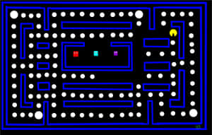 Pac-man Game With A Blue Background And White Dots Wallpaper