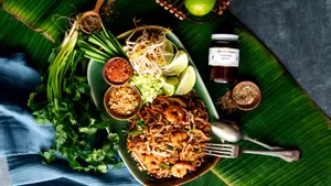 Pad Thai Platter On Banana Leaf Wallpaper