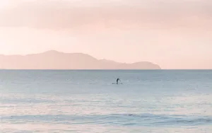 Paddleboarder Enjoying A Serene Sunset Wallpaper