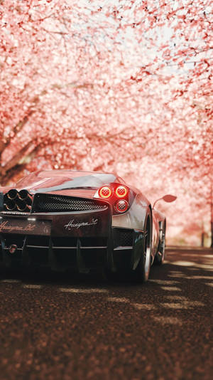 Pagani Huayra Rear View Sakura Flowers Wallpaper