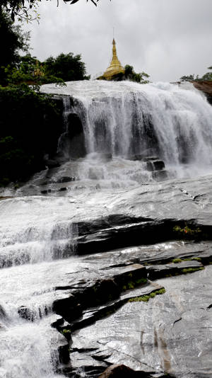 Pagoda In Burma Waterfalls Wallpaper