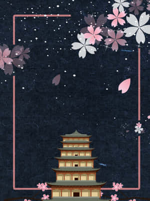 Pagoda Night Sakura Wallpaper