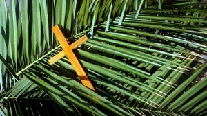 Palm Leaf With Wooden Cross Wallpaper