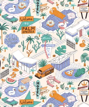 Palm Springs Pool Party Illustration Wallpaper