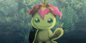 Palmon, The Vibrant Plant Digimon In Lush Green Landscape. Wallpaper