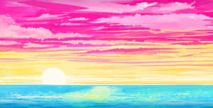 Pan Flag Hues On Sunset Beach Digital Painting Wallpaper