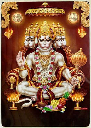 Panchmukhi Hanuman Eating Fruits Wallpaper