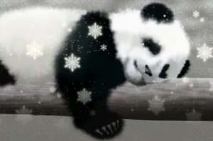 Panda Laptop With Snowflakes Design Wallpaper