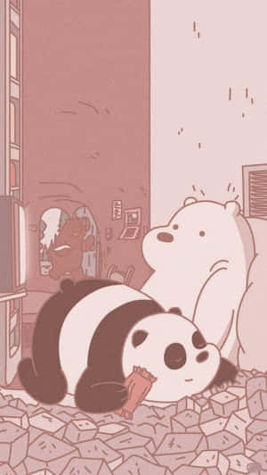 Pandaand Bear Friends Indoor Mishap Wallpaper