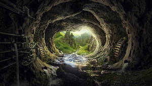 Pandora Waterwheel In Cave Wallpaper