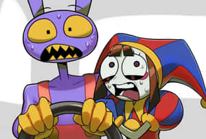 Panic Driven Robotand Jester Cartoon Wallpaper