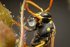 Paper Wasp With Water Droplet Wallpaper