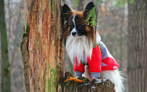 Papillon Dog Dressed Upin Forest Wallpaper