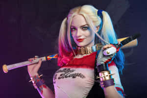 Passionate Comic Book Fan Margot Robbie Poses In Her Harley Quinn Costume Wallpaper