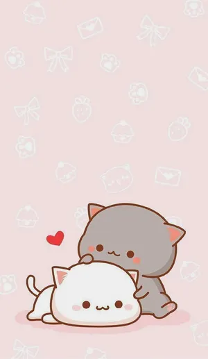 Pastel Cat Friends Cuddling.png Wallpaper