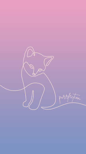 Pastel Cat Line Art Purrfection Wallpaper