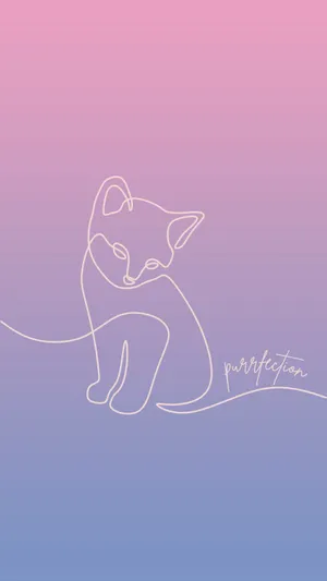 Pastel Cat Line Art Purrfection Wallpaper