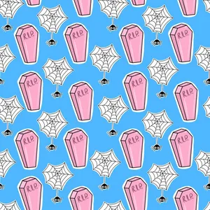 Pastel Coffinsand Spiders Pattern Wallpaper