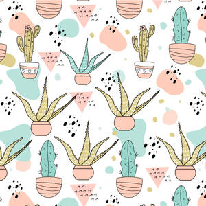 Pastel Color Cactus Pattern Wallpaper