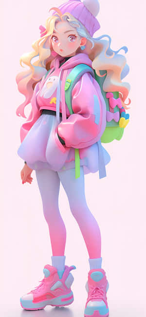 Pastel Colored3 D Anime Girl Wallpaper