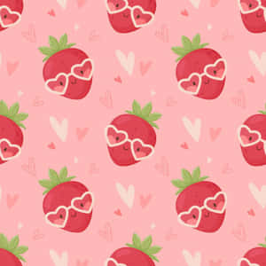 Pastel Cute Strawberry With Heart Glasses Wallpaper