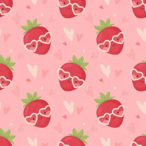 Pastel Cute Strawberry With Heart Glasses Wallpaper