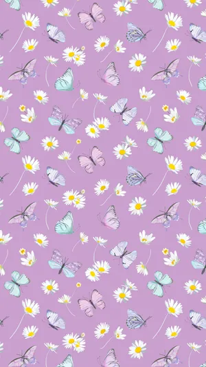 Pastel_ Daisy_ Butterfly_ Pattern Wallpaper