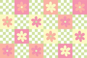 Pastel Floral Checkerboard Pattern Wallpaper