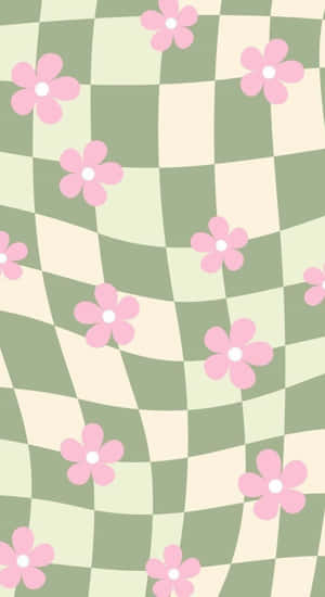 Pastel Floral Checkerboard Wallpaper