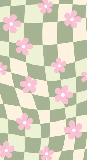 Pastel Floral Checkerboard Wallpaper