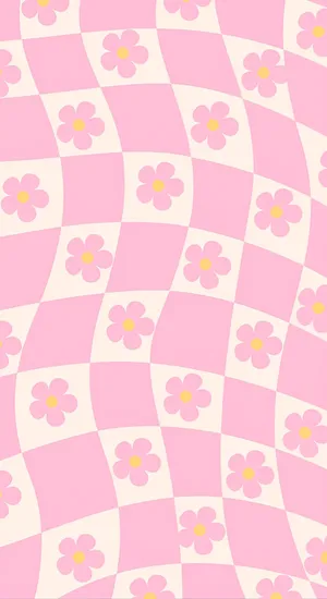 Pastel Floral Checkerboard Wallpaper