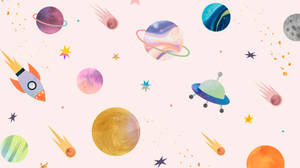 Pastel Galaxy Watercolor Planets Doodle Wallpaper