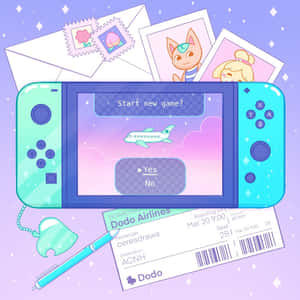 Pastel Gamer Girl Aestheticwith Handheld Console Wallpaper