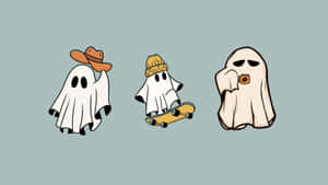 Pastel Ghost Trio Halloween Wallpaper