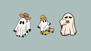 Pastel Ghost Trio Halloween Wallpaper