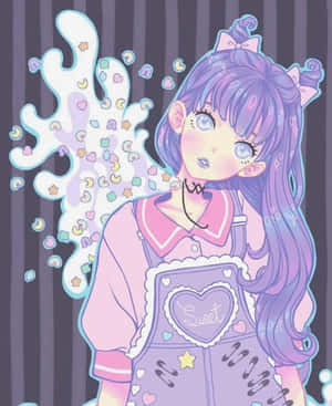 Pastel Goth Anime Girl Wearing Overalls Wallpaper