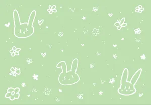 Pastel Green Bunny Pattern Wallpaper