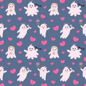 Pastel Halloween Ghost Pattern Wallpaper