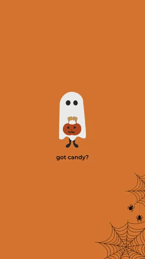Pastel Halloween Ghost With Candy Wallpaper