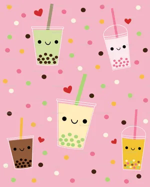 Pastel Happy Bubble Teas Wallpaper