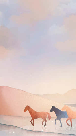 Pastel_ Horse_ Silhouettes_at_ Dusk Wallpaper