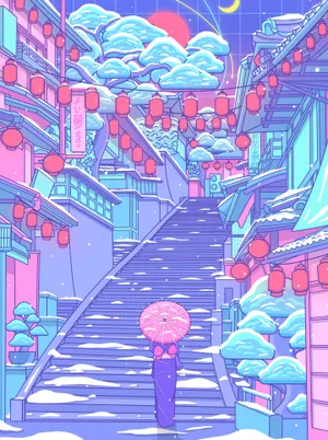 Pastel Japanese Aesthetic Winter Light Festival Wallpaper