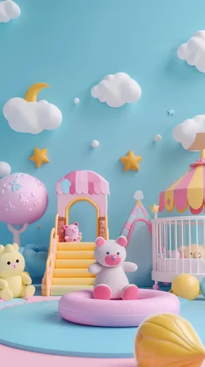 Pastel Nursery Playroom Scene Wallpaper