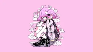 Pastel Pink Aesthetic Anime Girl Squatting Wallpaper