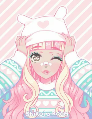 Pastel Pink Aesthetic Anime Girl Winking Wallpaper